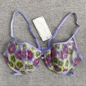Rene Rofe Lingerie Metallic Lavender Neon Floral Bra Size 36B